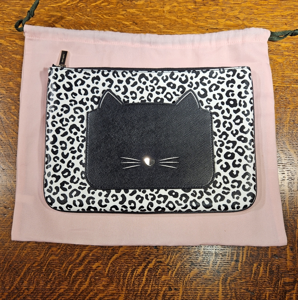 Kate Spade Meow Cat Large Zip Pouch With Dustbag - Picture 1 of 9